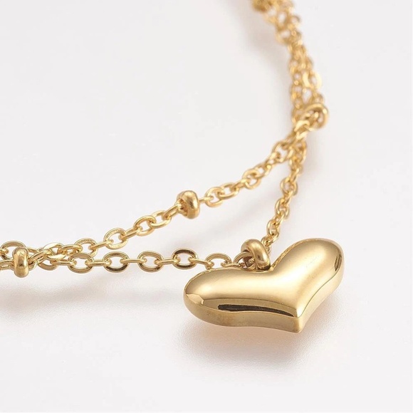 Dainty Gold Heart Layered Satellite Chain, 18KT Plated Anklet, Dainty Anklet - Picture 2 of 4